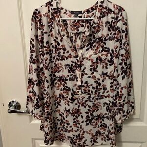 Cream purple and rose floral blouse size XL